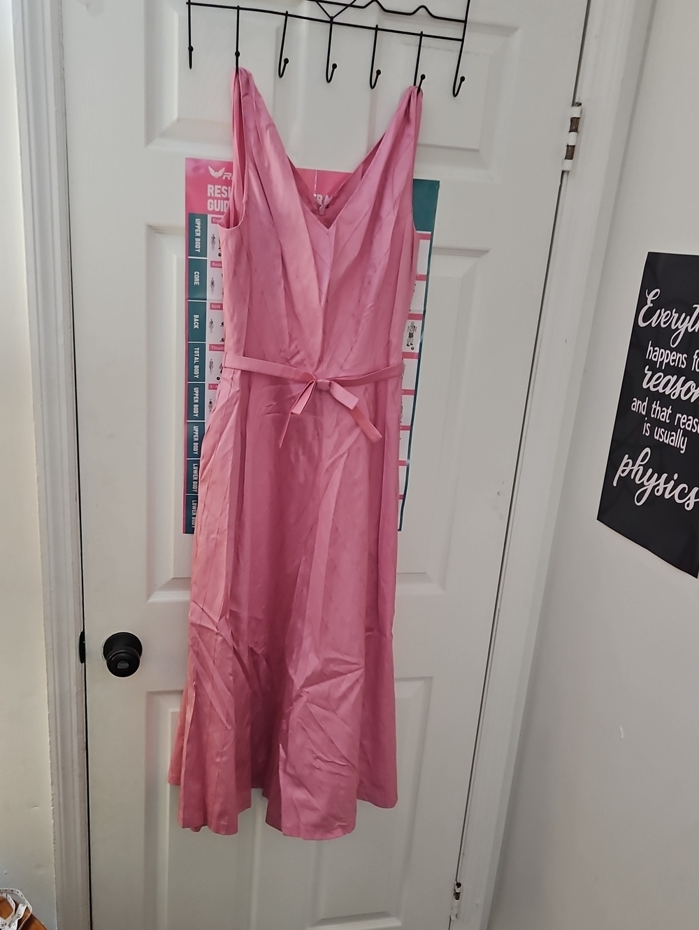 Anne Klein Pink Satin Midi Dress with Waist Tie